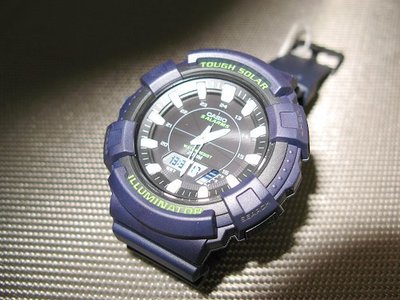 CASIO太陽能指針數位雙顯 日期星期計時碼錶 藍色膠帶男錶中性錶AD-S800WH-2AVDF