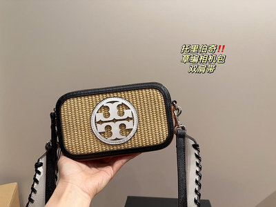 UU代購#TORY BURCH 托裏伯奇草編相機包 TB相機包單肩斜挎包沙灘包女包禮物18*12cm