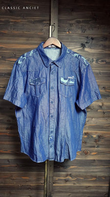CA 日系品牌 BIG TRAIN 紫藍 純棉 短袖襯衫 2L號 一元起標無底價Q236