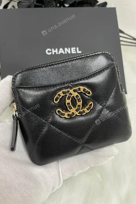 Una Avenue 精品代購*Chanel 19黑色方形 拉鍊 卡片零錢包