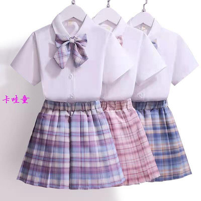 現貨 女童套裝jk制服學院風小女孩夏季兒童裙子襯衫兩件套女童裙子2021夏裝新款