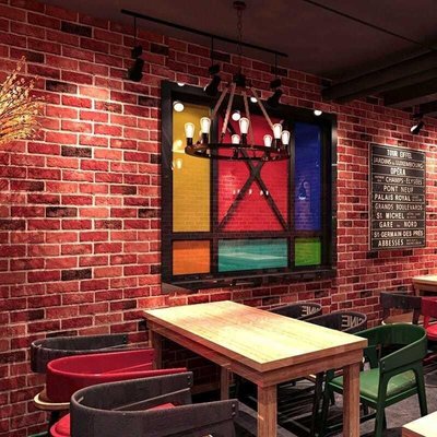 下殺-3D立體復古懷舊磚紋紅磚壁紙中式飯店餐廳餐館背景仿磚塊磚頭墻紙#