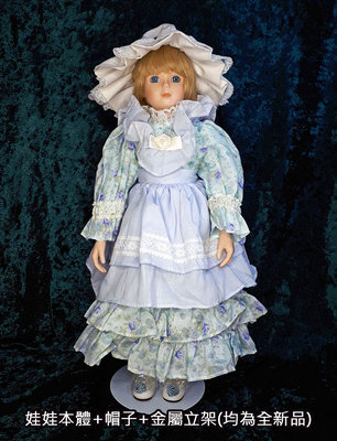［陶瓷娃娃］GORHAM-Porcelain Doll歐風鄉村水藍色圍裙(全新品)