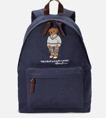 代購Polo Ralph Lauren Logo-Embroidery Cotton-Can經典熊刺繡logo藍色後背包