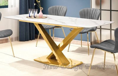 【N D Furniture】台南在地家具-鈦金色桌腳180cm岩板餐桌TH