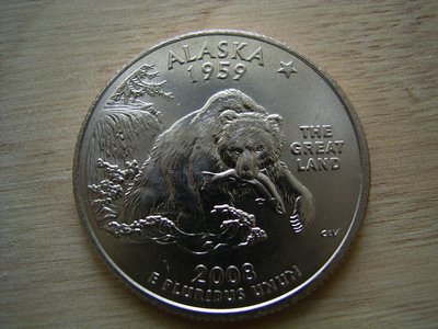 2008-D Alaska 美國 各大 50 洲 Washington 25C 1/4 Quarter 早期 錢幣