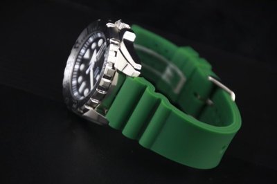 20mm綠色蛇腹式矽膠錶帶替代原廠貨citizen seiko diver潛水錶適用,高質感