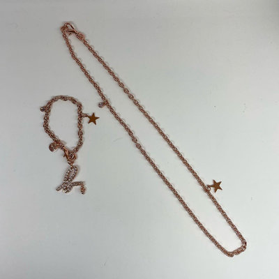 ☆注目の日本製agnes b 新款玫瑰金大 b.星星造型水鑽鑰匙圈/包包吊飾/項鍊二條☆