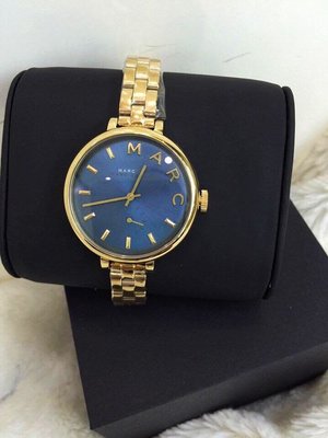 MARC BY MARC JACOBS Sally 藍色錶盤 金色細版不鏽鋼錶帶 石英 女士手錶MBM3366