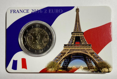 【二手】法國2016年 歐洲杯2歐元雙金屬紀念幣卡幣 銀幣 紀念幣 紀念鈔【破銅爛鐵】-1842