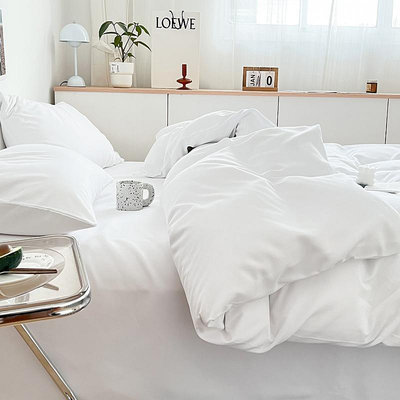 水洗棉床單四件套ins風白色被套被罩床笠款民宿賓館酒店床上用品4