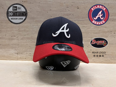 New Era x MLB ATL Braves 39Thirty 美國職棒亞特蘭大勇士深藍紅色隊色全封彈性伸縮帽