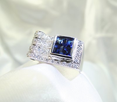 藍寶石高級珠寶設計 方形2.34克拉天然藍寶石鑽戒 附:保證書