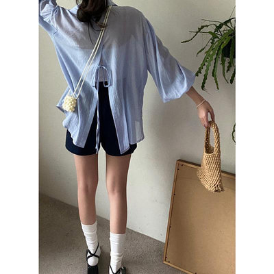 現貨：mistletoe 韓國chic 夏季設計感防嗮襯衫上衣女 雪紡襯衫