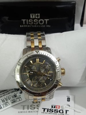 TISSOT PRS200 灰色錶盤 金色配銀色不鏽鋼錶帶 石英 三眼計時 男士手錶 T0674172205100 天梭腕錶