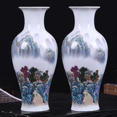景德鎮陶瓷現代中式客廳擺件大號花瓶電視柜富貴竹桌面~特價
