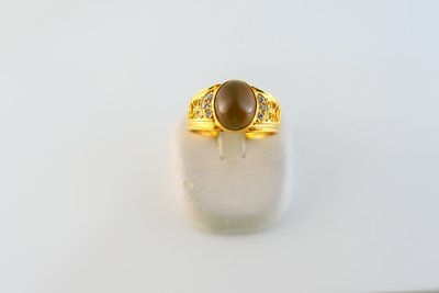 [吉宏精品交流中心]天然貓眼石 天然鑽石 黃K金 造型 戒指