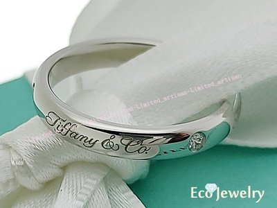 《Eco-jewelry》【Tiffany&amp;Co】Tiffany&amp;Co.鉑金草寫款刻字鑲三鑽戒指~專櫃真品未使用