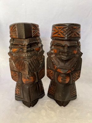 日本回流瓷器木雕 置物  北海道阿依努名族人形 置物擺件