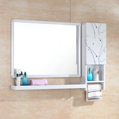 現貨熱銷-浴室鏡子帶置物架壁掛衛生間洗手間鏡子鏡柜掛墻式洗漱梳妝衛浴鏡爆款