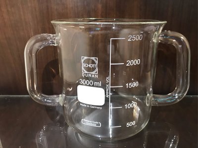 德國SCHOTT特製有柄燒杯 3000ml玻璃燒杯 實驗玻璃