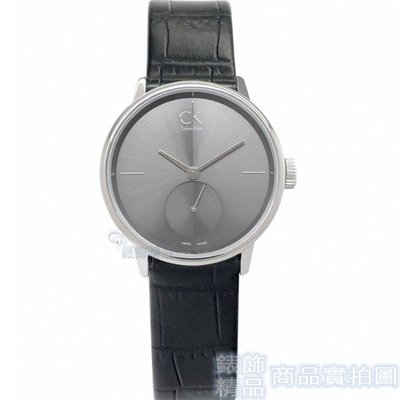 CK Calvin Klein凱文克萊K2Y231C3(小)摩登時尚 灰黑面銀框黑皮帶 獨立小秒針 女錶【錶飾精品】