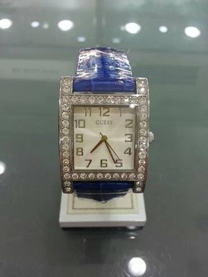 [永達利鐘錶] GUESS 方形銀殼鑽框簡約白面 藍色皮帶錶 GWW0129L3 總公司12個月保固 30mm