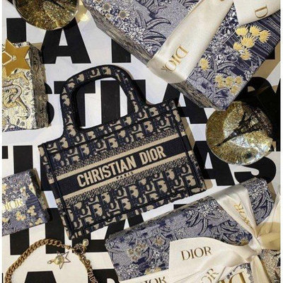 全新法國正品 Dior(迪奧) 海軍藍 logo BOOK TOTE 帆布 刺繡 MINI 購物包 現貨