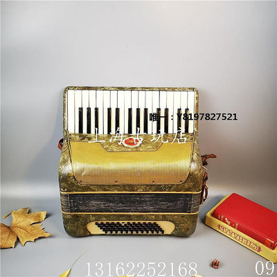 古玩上海老物件 金杯牌 手風琴貝司 老式手風琴 復古綠色手風琴
