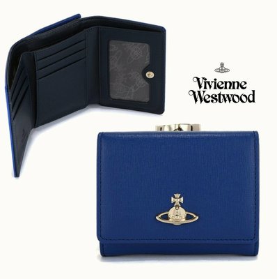 Vivienne Westwood ( 深藍色×黑色 ) NAPPA 真皮三摺短夾 皮夾 錢包｜100%全新正品｜特價!