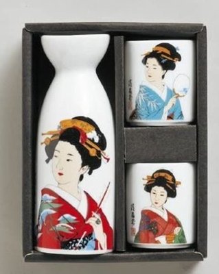 11655A 日本進口 日本製 陶燒工藝清酒壺酒杯 日本藝妓和風酒壺酒器 喝酒壺一壺二杯 日式酒壺酒具套裝禮物陶器