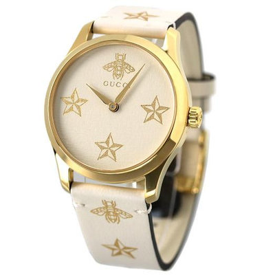 GUCCI YA1264096 古馳 手錶 38mm 白色面盤 白色皮錶帶 金色 女錶 男錶
