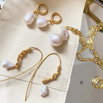 英國設計師品牌Ella Palm巴洛克奢華珍珠水滴時尚百搭耳釘 項鍊