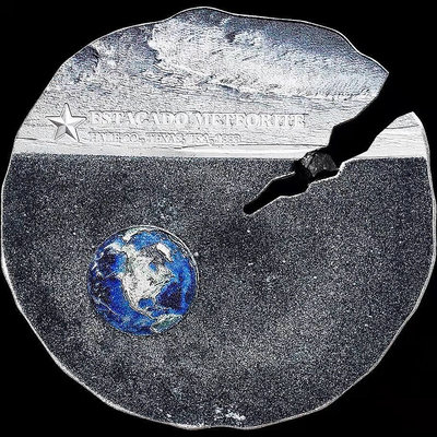 庫克2019年 隕石系列鑲嵌球粒隕石H6鍍鈦異形彩銀幣
