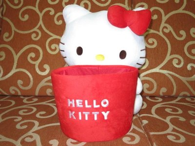 ///可愛娃娃///~中型正版HELLO KITTY凱蒂貓抱筒絨毛娃娃~收納筒---約33公分