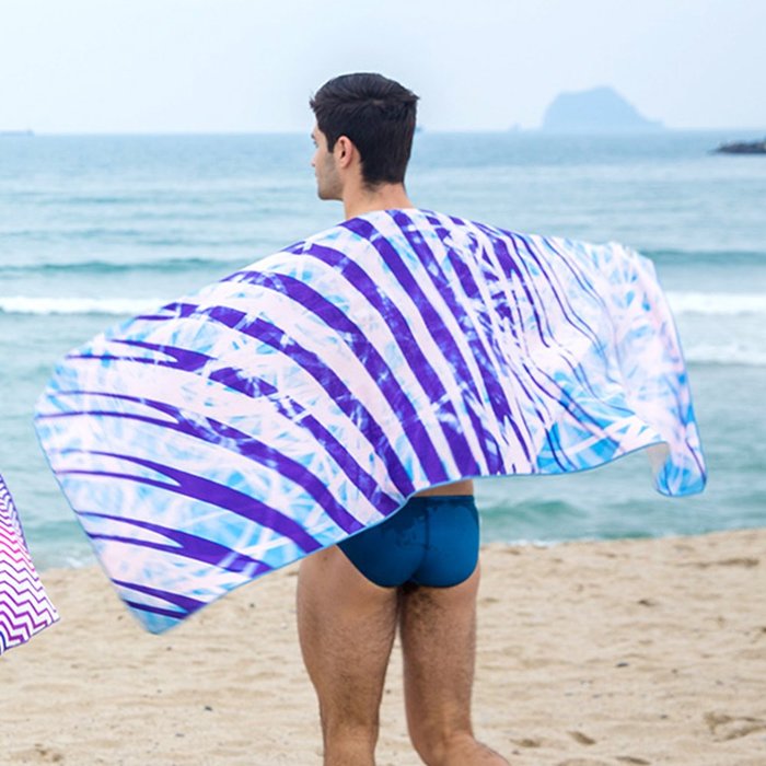 【MORINO摩力諾】超細纖維繽紛靚彩海灘巾-蔚藍海洋(附收納袋)免運