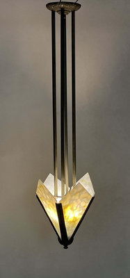 【二手】德國淘回，法國原產，1920's裝飾藝術風格吊燈，銅鍍銀燈架8659【木清院】銅器 佛像 擺件