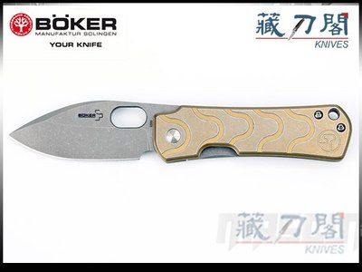 《藏刀閣》BOKER Plus-(Gust)銅色不鏽鋼柄石洗刃折刀