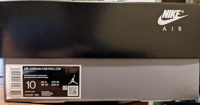 [JP良品現貨］全新公司貨含原廠鞋盒 NIKE耐吉 Air Jordan 11 Low White Bred 黑白紅 US10 28cm（AV2187-160)