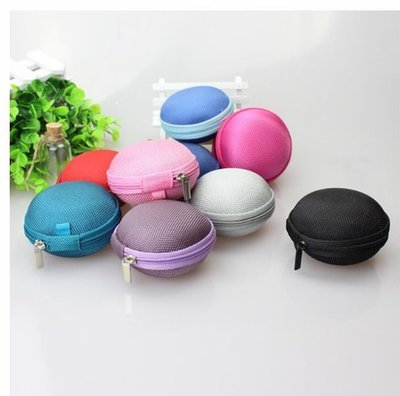 圓形 彩色 硬殼耳機包 耳機收納包 抗震抗壓 拉鍊式(紫色)