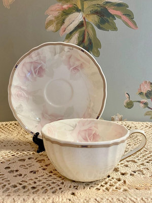 日本鳴海narumi骨瓷粉色玫瑰花咖啡杯