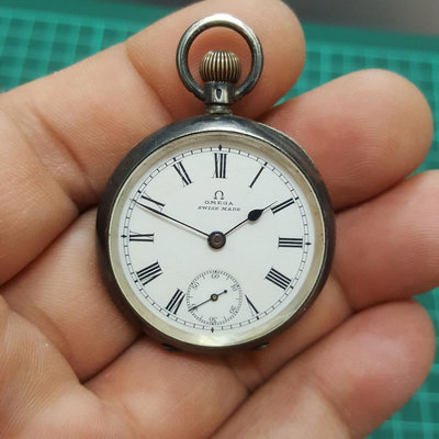 ☆極品 35mm錶徑 純銀 OMEGA 懷錶 陶瓷砝瑯面 手上鏈 機械錶