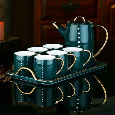 鑲鉆奢華陶瓷咖啡杯套裝 家用茶具帶托盤英式紅茶杯具茶杯#杯子#咖啡杯#創意#簡約#促銷