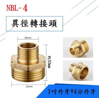 NBL-04老頑童雜貨舖~純銅製造/異徑/變徑/雙外牙/對絲轉接頭/立布/閥門/水管接頭/1吋外牙轉4分外牙