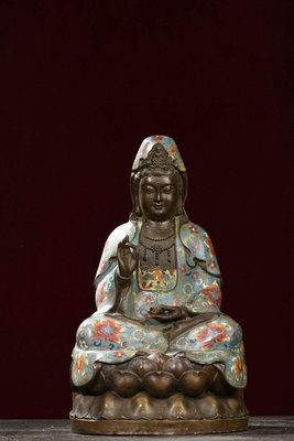 【二手】 舊藏 純銅景泰藍觀音菩薩神像造像603 古玩雜項 擺件 把件【銀元巷】