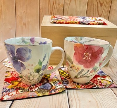 美家園日本生活館 日本製 美麗花卉 古樸陶瓷馬克杯 對杯組