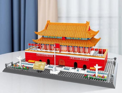 中國積木天安門古建筑拼裝模型黃鶴樓天壇祈年殿故宮太和殿小顆粒