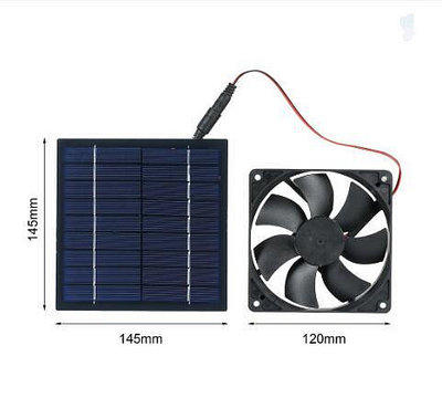 太陽能電池板供電風扇迷你通風機 5W 6V 太陽能排氣扇陽光操作/IP65 防水 寵物屋雞狗舍通風散熱板 太陽能板風扇光伏