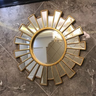 【現貨】歐式美式餐廳壁爐裝飾鏡玻璃圓鏡太陽鏡玄關浴室鏡衛生間壁掛鏡子