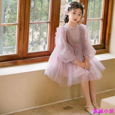 女童裙子春秋新款兒童超仙蕾絲公主裙小孩網紅洋裝（110-150cm）-惠誠小屋